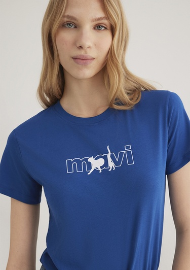  Mavi Mavi Kedi Logo Baskılı Mavi Tişört Regular Fit / Normal Kesim 1611478-32213
