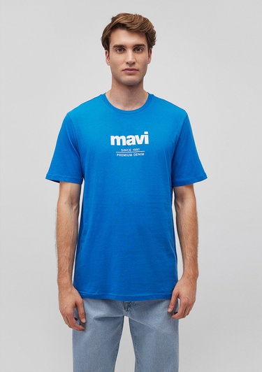  Mavi Mavi Logo Baskılı Mavi Tişört Regular Fit / Normal Kesim 066849-70913