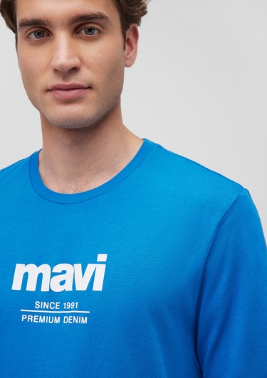  Mavi Mavi Logo Baskılı Mavi Tişört Regular Fit / Normal Kesim 066849-70913