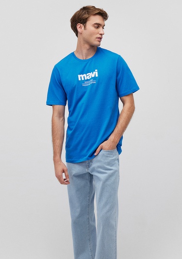  Mavi Mavi Logo Baskılı Mavi Tişört Regular Fit / Normal Kesim 066849-70913