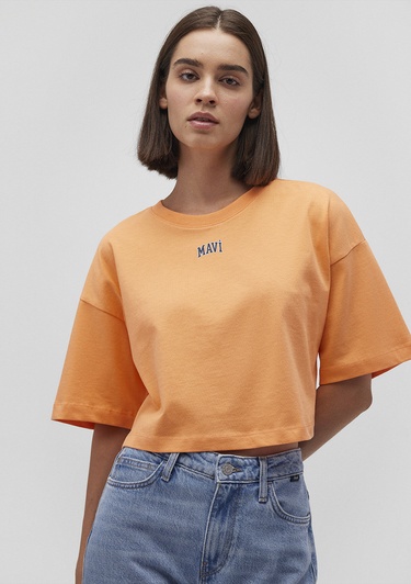 Mavi Mavi Logo Baskılı Turuncu Crop Tişört Crop / Kısa Kesim 1611585-84617
