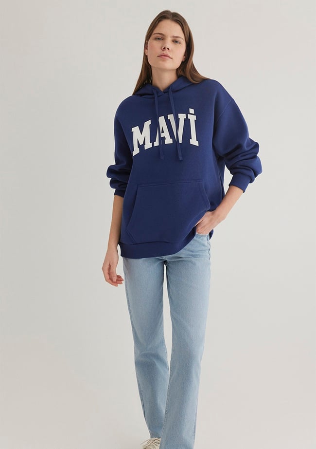  Mavi Mavi Logo Baskılı Kapüşonlu Lacivert Sweatshirt 1600361-70722