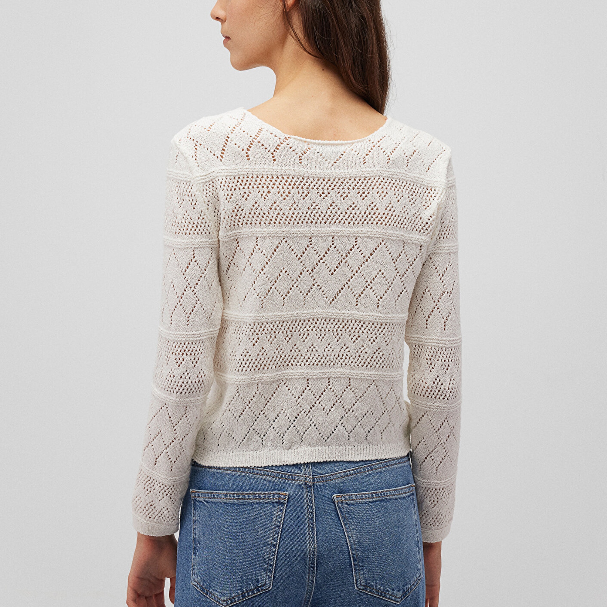 Mavi Büzgülü Beyaz Triko 1710309-70057