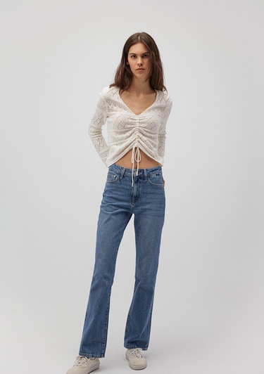  Mavi Büzgülü Beyaz Triko 1710309-70057