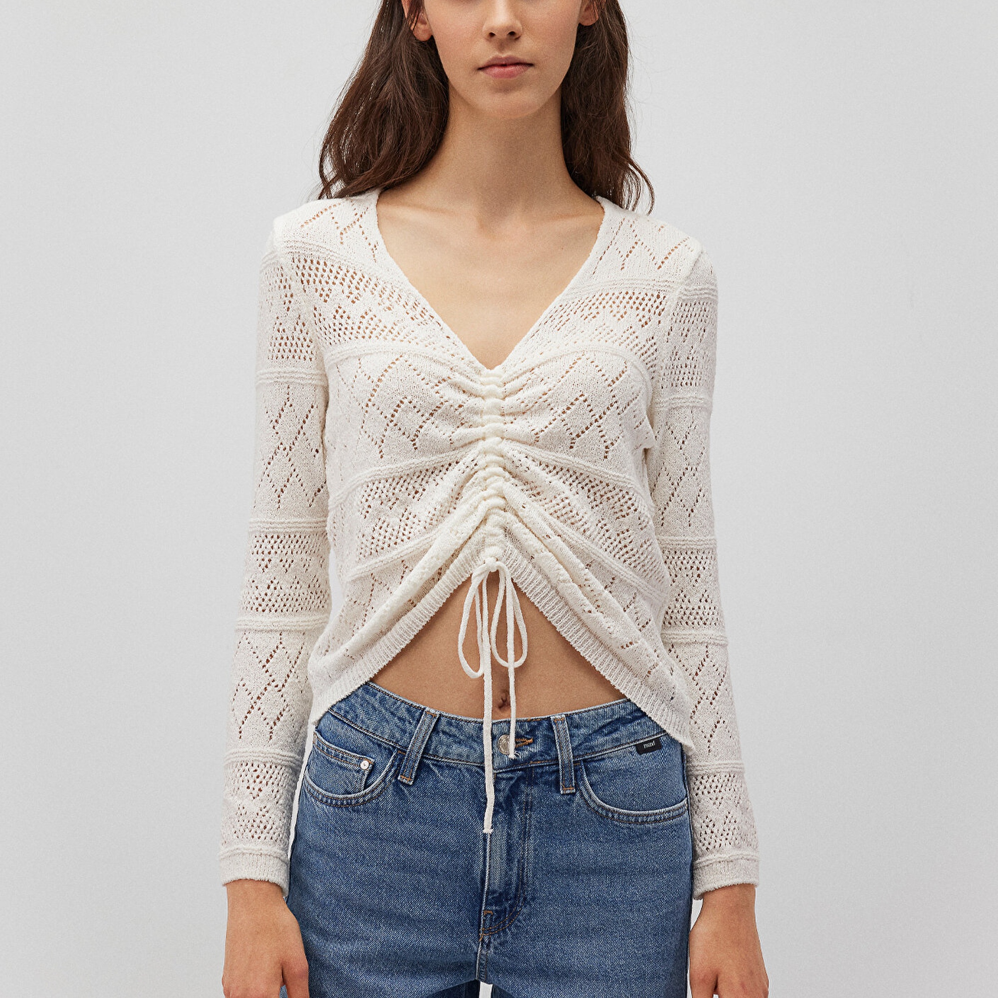 Mavi Büzgülü Beyaz Triko 1710309-70057