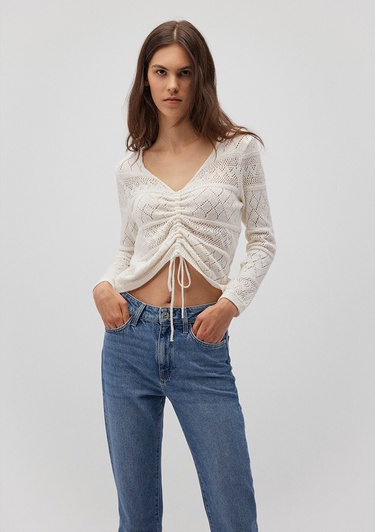  Mavi Büzgülü Beyaz Triko 1710309-70057