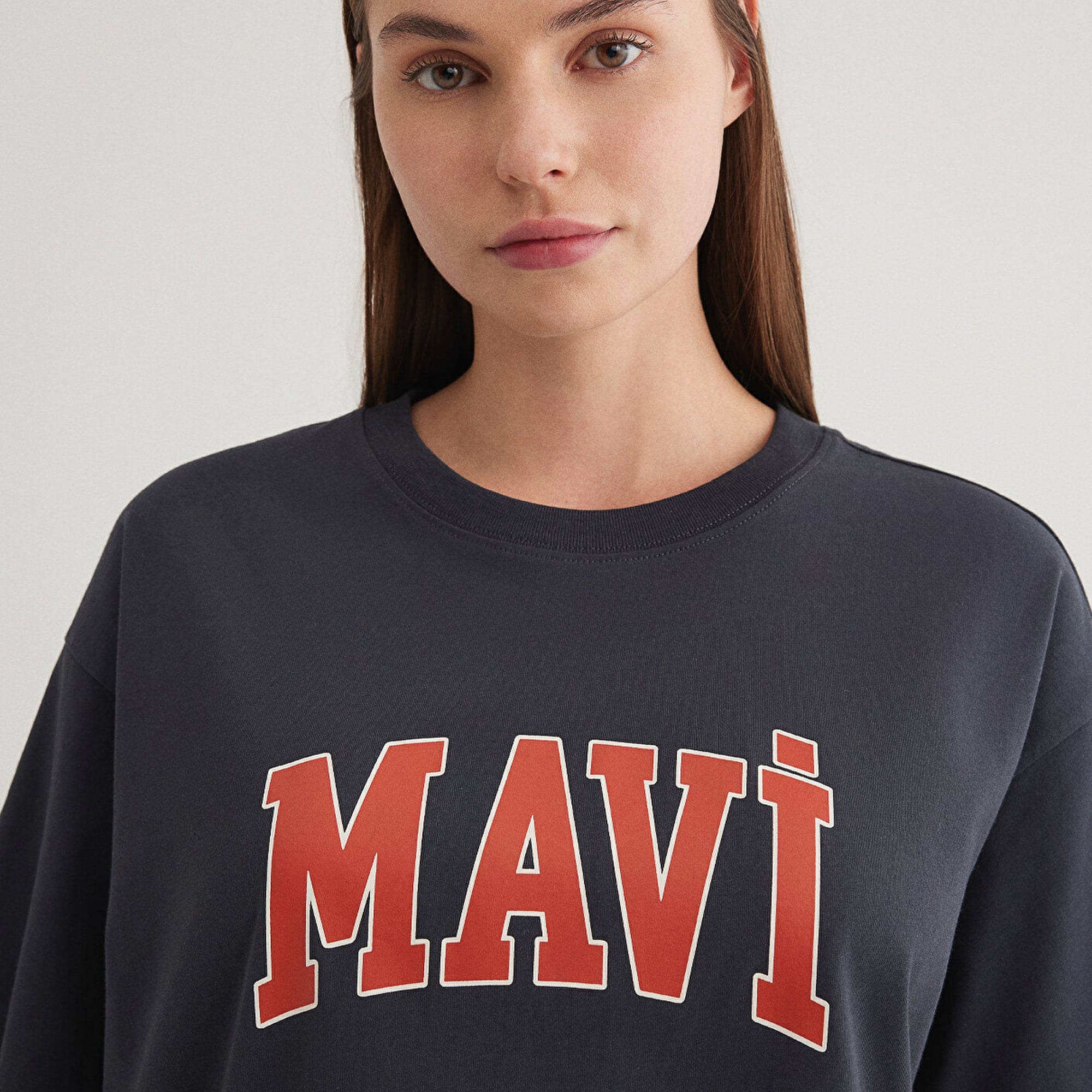 Mavi Mavi Logo Baskılı Antrasit Tişört Oversize / Geniş Kesim 1600843-82185