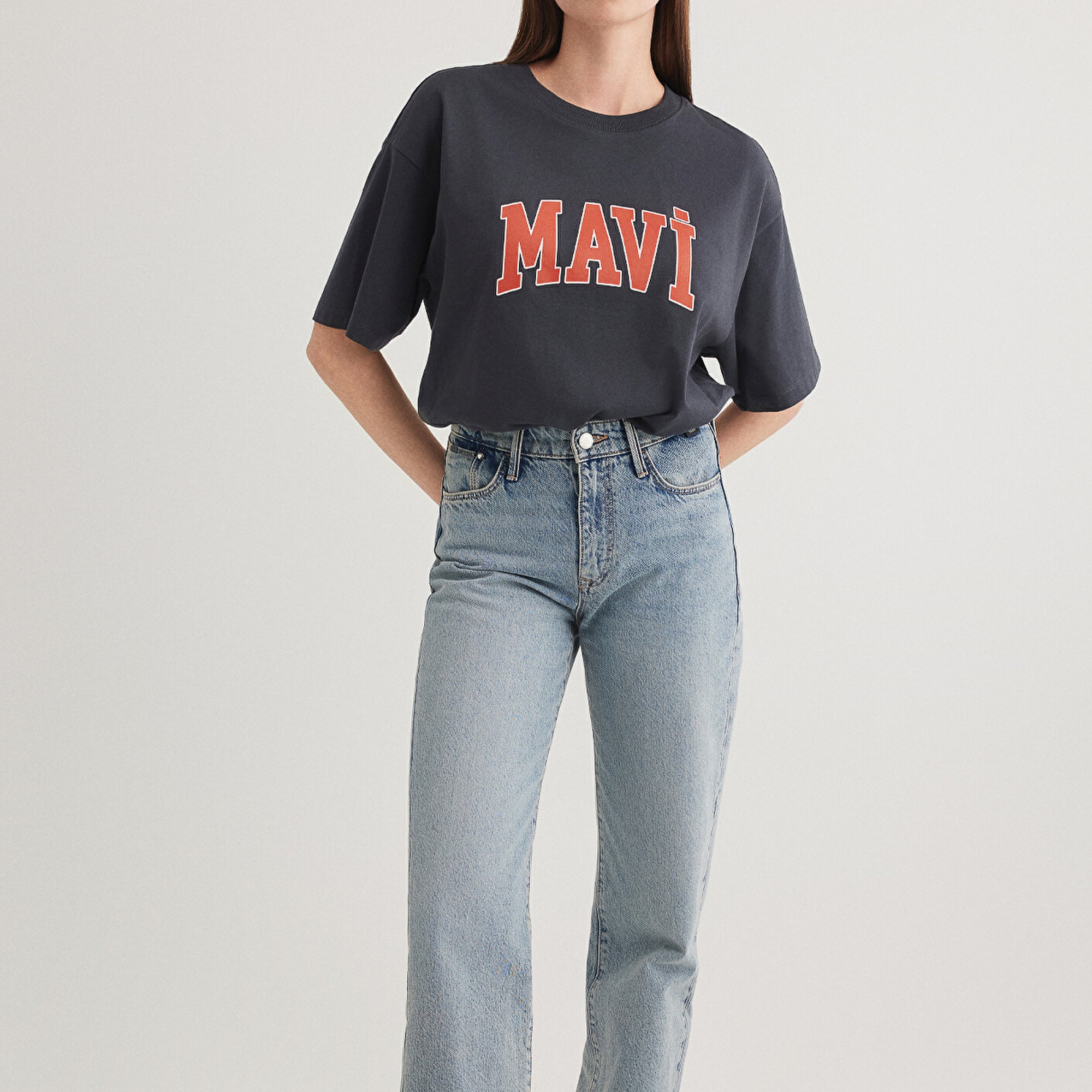 Mavi Mavi Logo Baskılı Antrasit Tişört Oversize / Geniş Kesim 1600843-82185