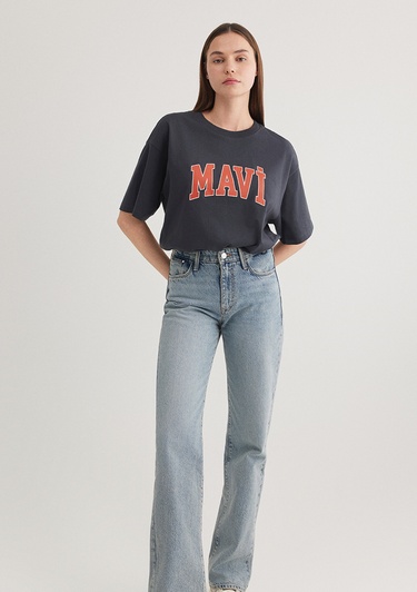  Mavi Mavi Logo Baskılı Antrasit Tişört Oversize / Geniş Kesim 1600843-82185