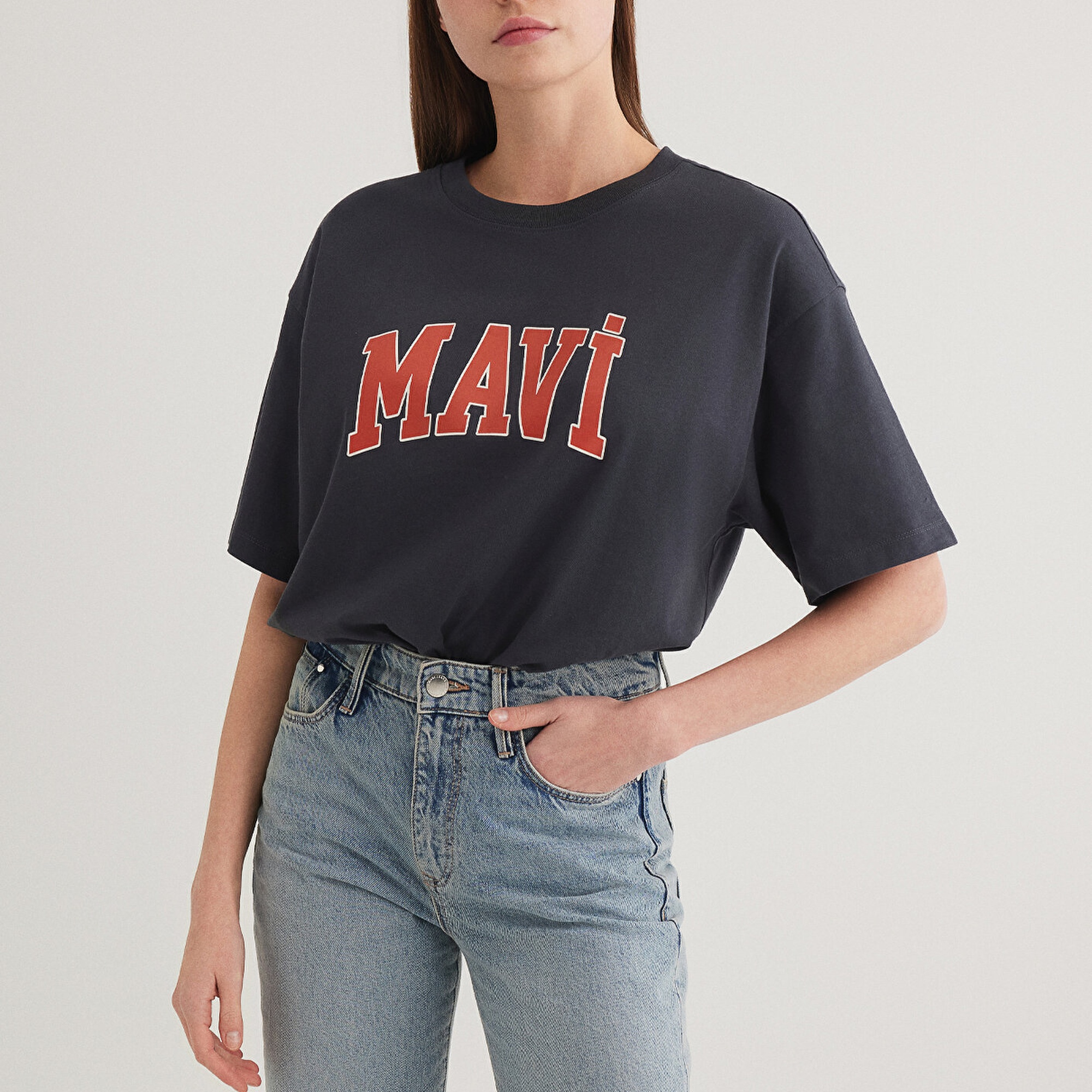 Mavi Mavi Logo Baskılı Antrasit Tişört Oversize / Geniş Kesim 1600843-82185