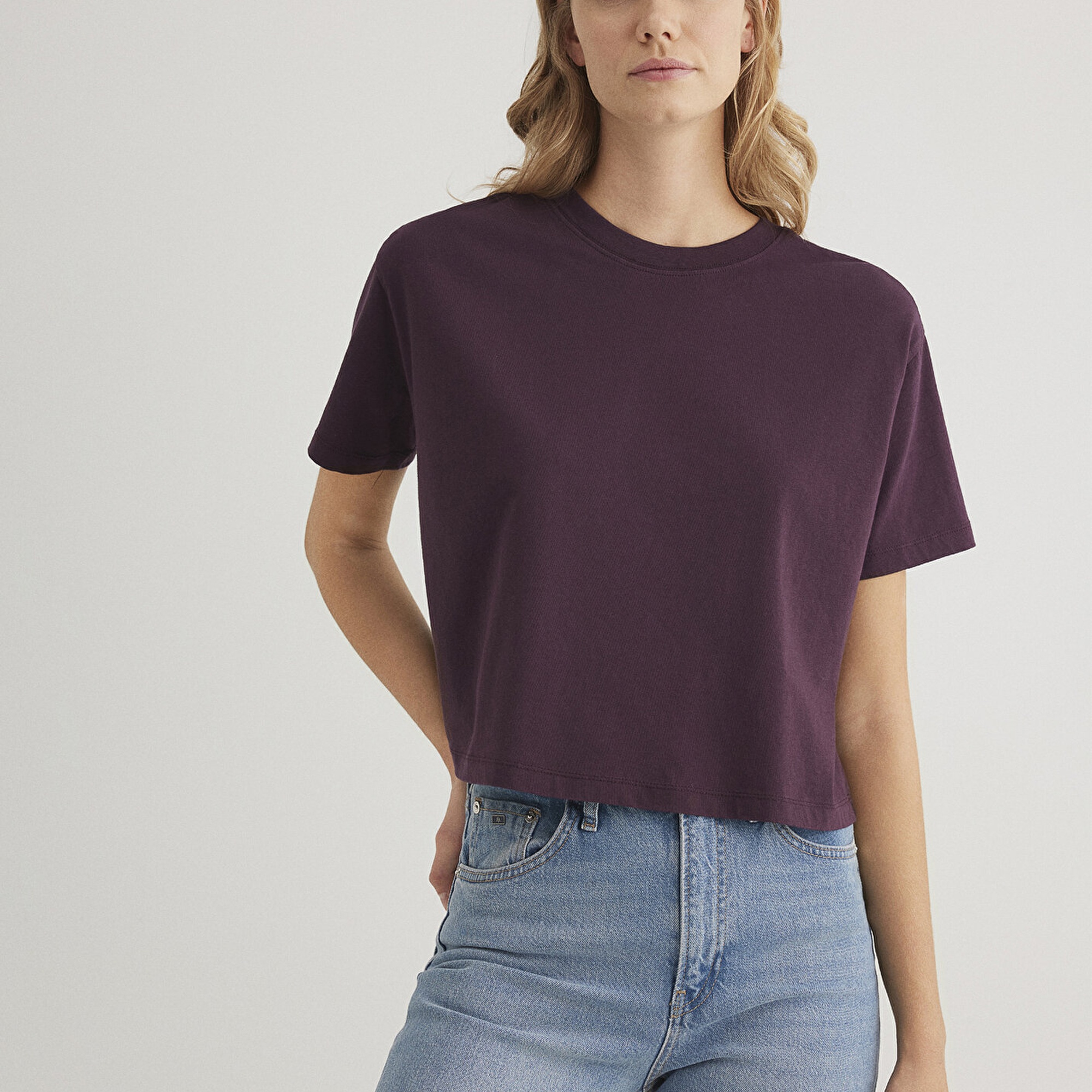 Mavi Bisiklet Yaka Mor Basic Tişört Boxy Fit 1611651-70635