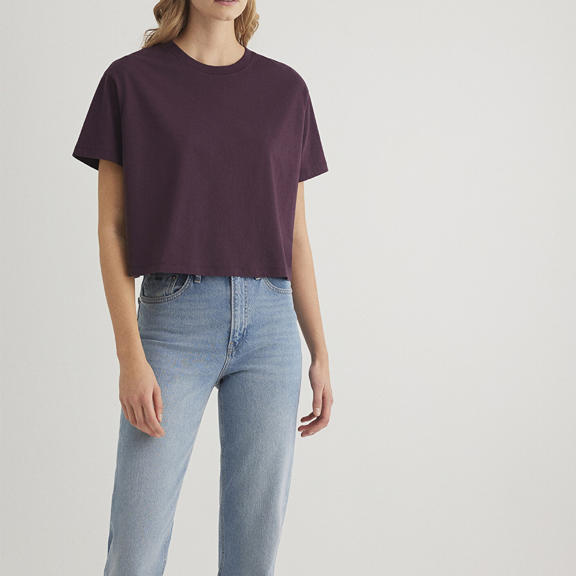 Mavi Bisiklet Yaka Mor Basic Tişört Boxy Fit 1611651-70635