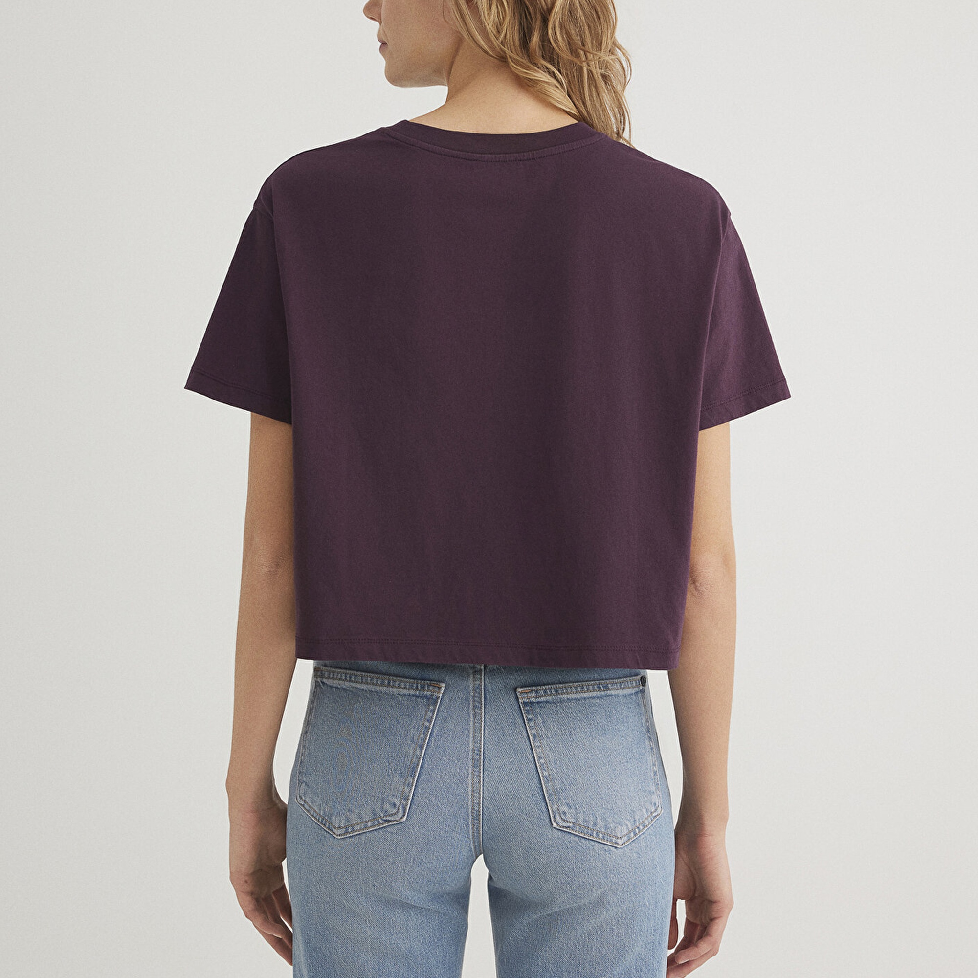 Mavi Bisiklet Yaka Mor Basic Tişört Boxy Fit 1611651-70635