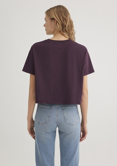  Mavi Bisiklet Yaka Mor Basic Tişört Boxy Fit 1611651-70635