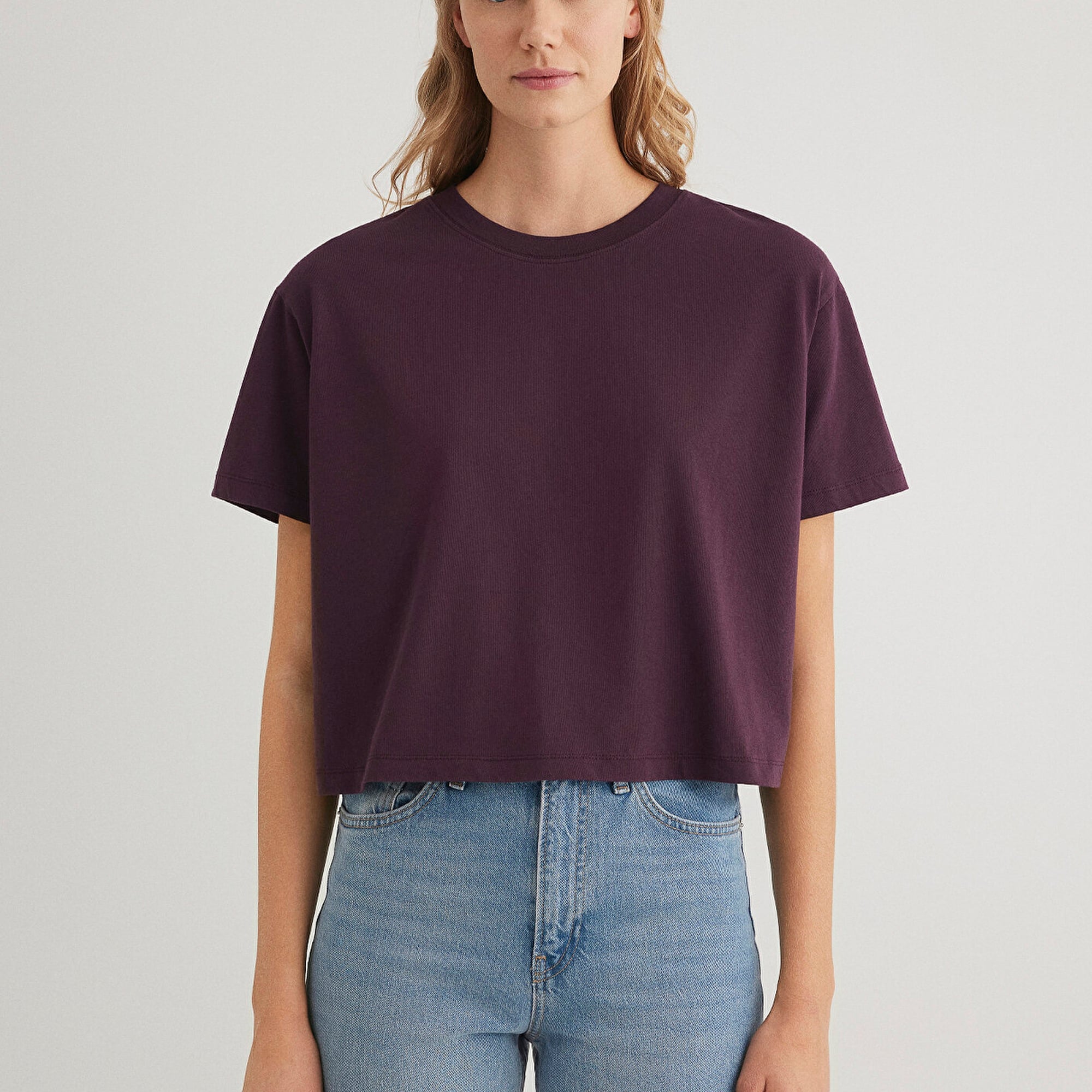 Mavi Bisiklet Yaka Mor Basic Tişört Boxy Fit 1611651-70635