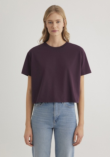  Mavi Bisiklet Yaka Mor Basic Tişört Boxy Fit 1611651-70635