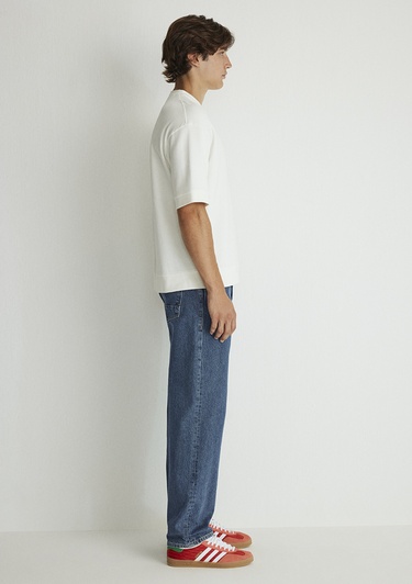  Mavi Bisiklet Yaka Beyaz Tişört Loose Fit / Bol Rahat Kesim 0611614-70057