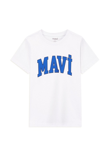  Mavi Mavi Logo Baskılı Beyaz Tişört Regular Fit / Normal Kesim 6610030-620