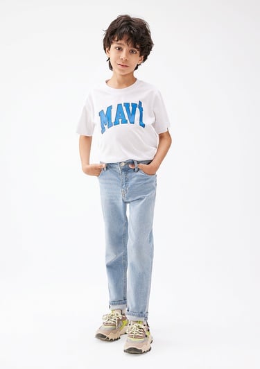  Mavi Mavi Logo Baskılı Beyaz Tişört Regular Fit / Normal Kesim 6610030-620