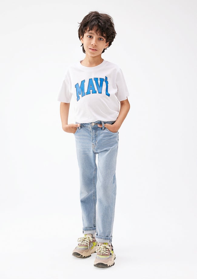  Mavi Mavi Logo Baskılı Beyaz Tişört Regular Fit / Normal Kesim 6610030-620