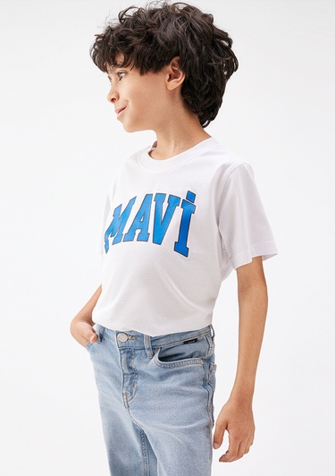  Mavi Mavi Logo Baskılı Beyaz Tişört Regular Fit / Normal Kesim 6610030-620