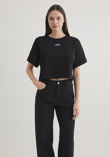  Mavi Mavi Logo Baskılı Siyah Crop Tişört Crop / Kısa Kesim 1611585-900