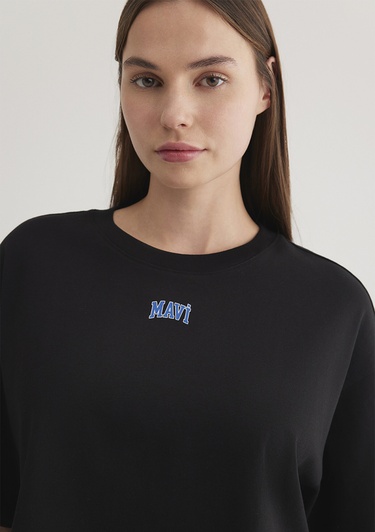  Mavi Mavi Logo Baskılı Siyah Crop Tişört Crop / Kısa Kesim 1611585-900