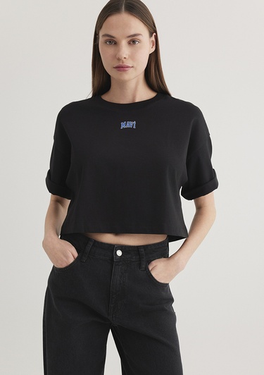  Mavi Mavi Logo Baskılı Siyah Crop Tişört Crop / Kısa Kesim 1611585-900