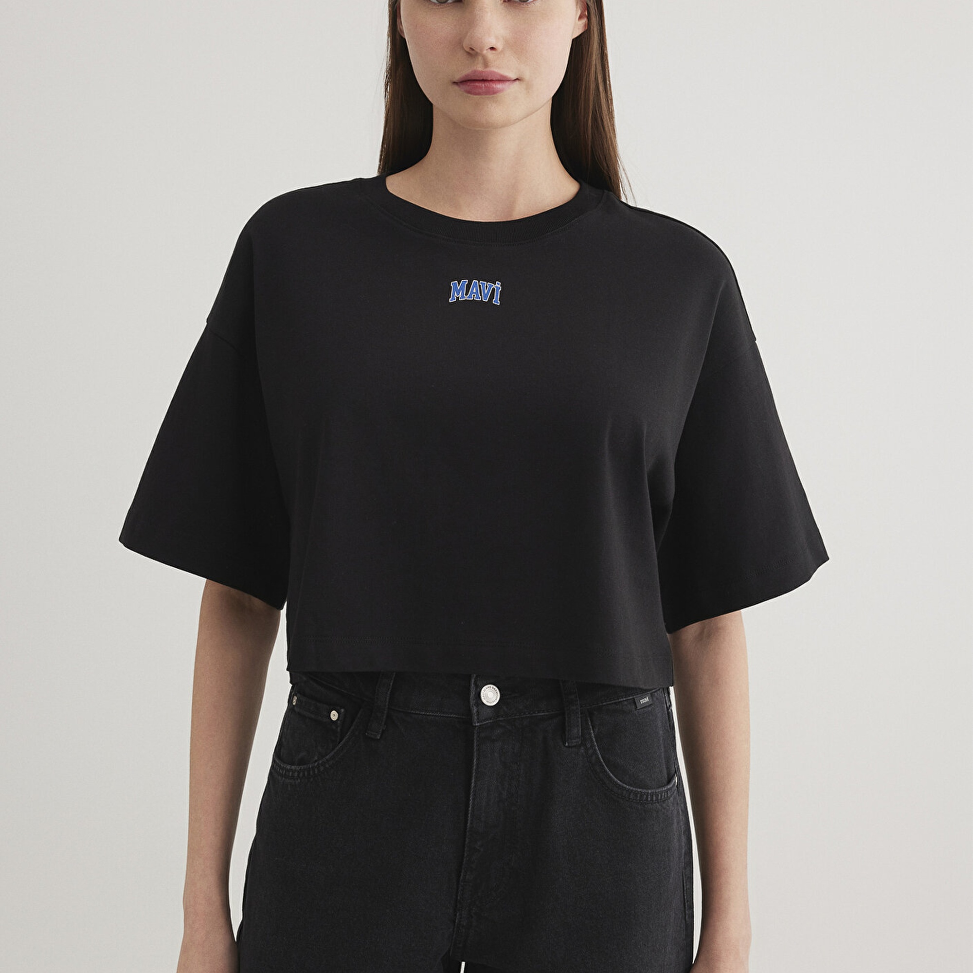 Mavi Mavi Logo Baskılı Siyah Crop Tişört Crop / Kısa Kesim 1611585-900