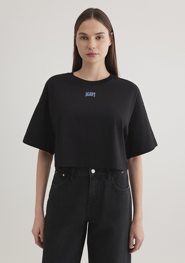  Mavi Mavi Logo Baskılı Siyah Crop Tişört Crop / Kısa Kesim 1611585-900