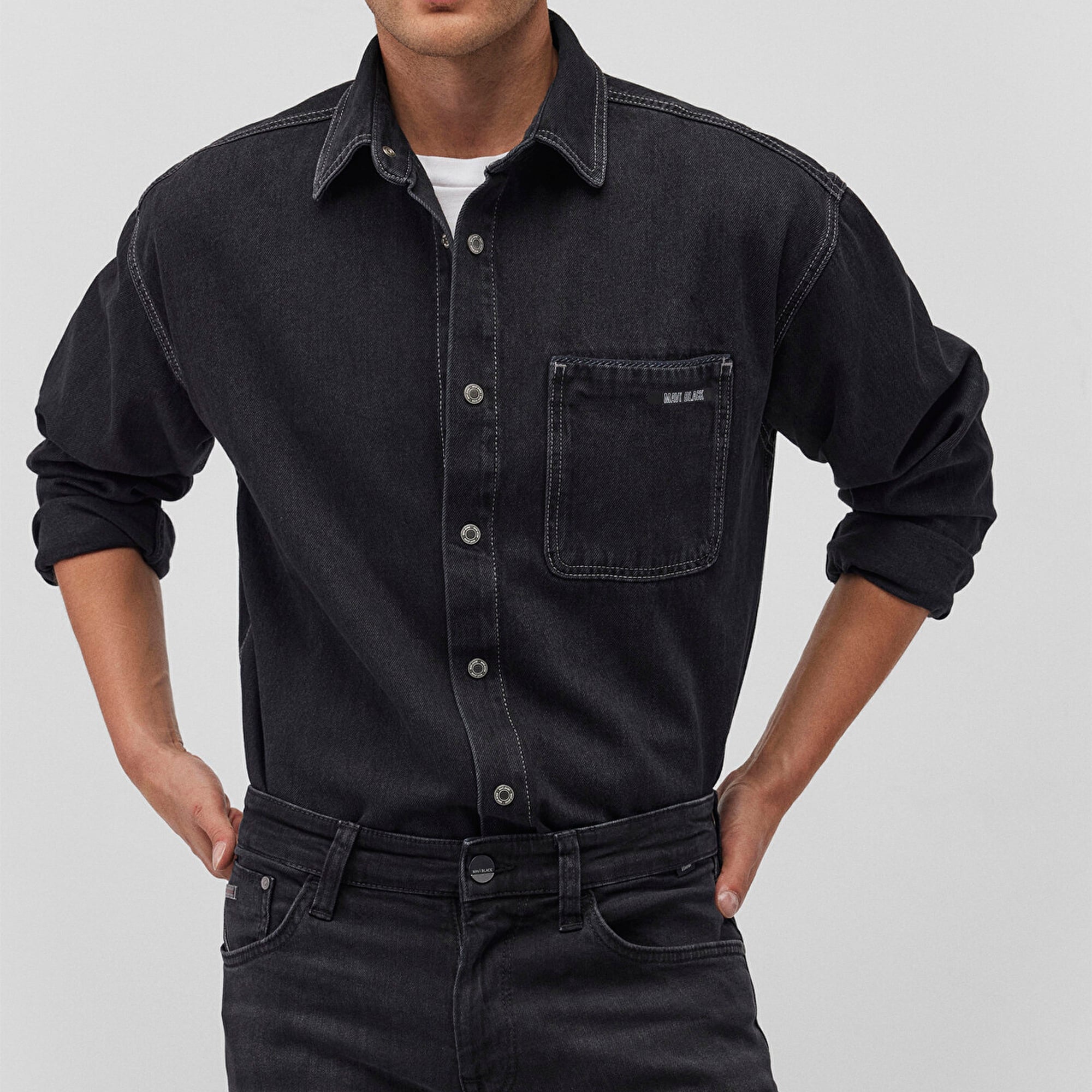 Mavi Aidan Mavi Black Antrasit Jean Gömlek Regular Fit / Normal Kesim 0210588-85622