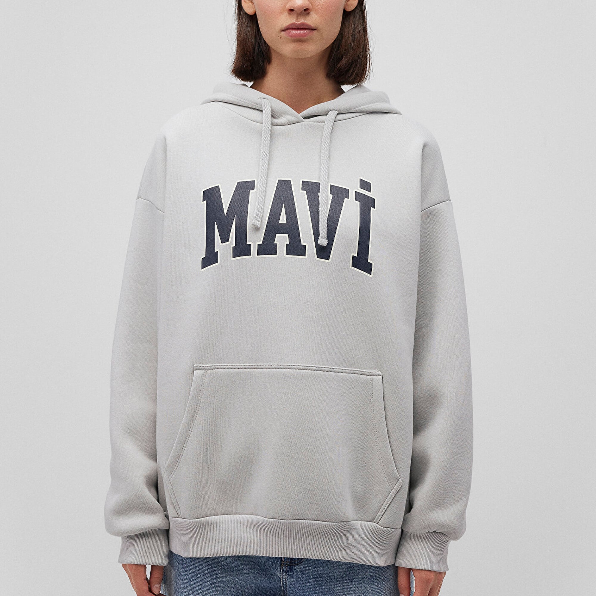 Mavi Mavi Logo Baskılı Kapüşonlu Gri Sweatshirt 1600361-34322