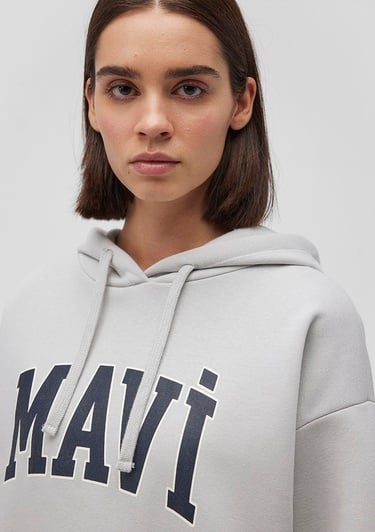  Mavi Mavi Logo Baskılı Kapüşonlu Gri Sweatshirt 1600361-34322