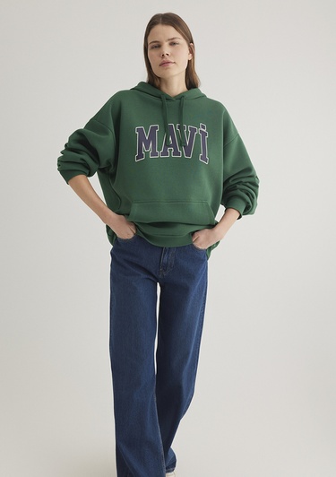  Mavi Mavi Logo Baskılı Kapüşonlu Yeşil Sweatshirt 1600361-71892