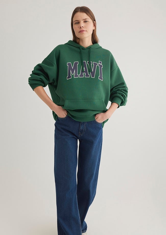  Mavi Mavi Logo Baskılı Kapüşonlu Yeşil Sweatshirt 1600361-71892