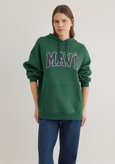  Mavi Mavi Logo Baskılı Kapüşonlu Yeşil Sweatshirt 1600361-71892