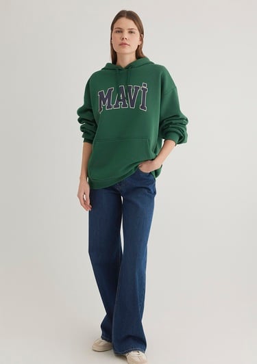  Mavi Mavi Logo Baskılı Kapüşonlu Yeşil Sweatshirt 1600361-71892