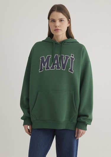  Mavi Mavi Logo Baskılı Kapüşonlu Yeşil Sweatshirt 1600361-71892