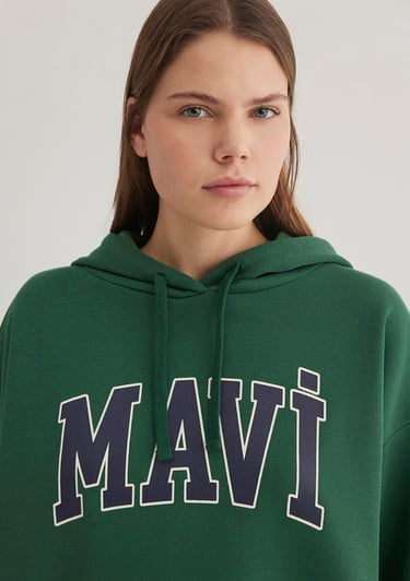  Mavi Mavi Logo Baskılı Kapüşonlu Yeşil Sweatshirt 1600361-71892