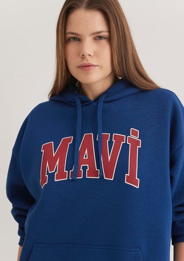  Mavi Mavi Logo Baskılı Kapüşonlu Lacivert Sweatshirt 1600361-82625
