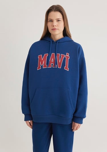  Mavi Mavi Logo Baskılı Kapüşonlu Lacivert Sweatshirt 1600361-82625