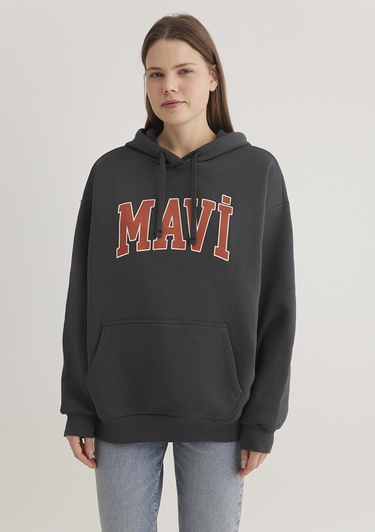  Mavi Mavi Logo Baskılı Kapüşonlu Antrasit Sweatshirt 1600361-80106