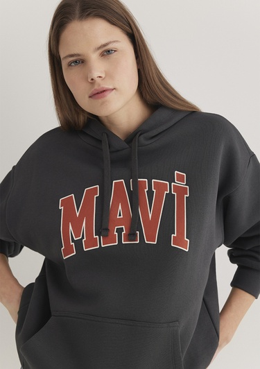  Mavi Mavi Logo Baskılı Kapüşonlu Antrasit Sweatshirt 1600361-80106