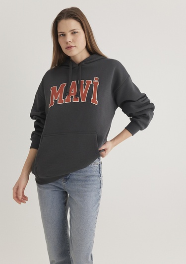  Mavi Mavi Logo Baskılı Kapüşonlu Antrasit Sweatshirt 1600361-80106
