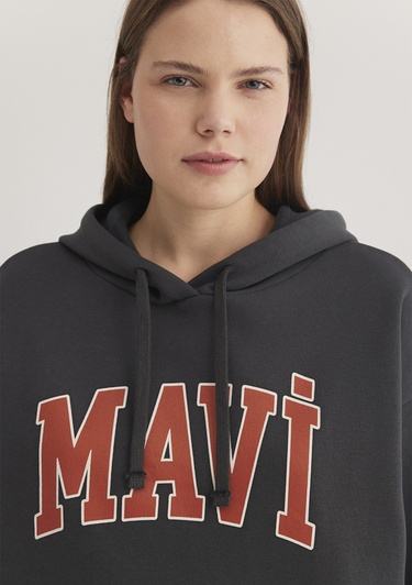  Mavi Mavi Logo Baskılı Kapüşonlu Antrasit Sweatshirt 1600361-80106