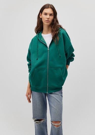  Mavi Kapüşonlu Fermuarlı Yeşil Sweatshirt 1610221-71874