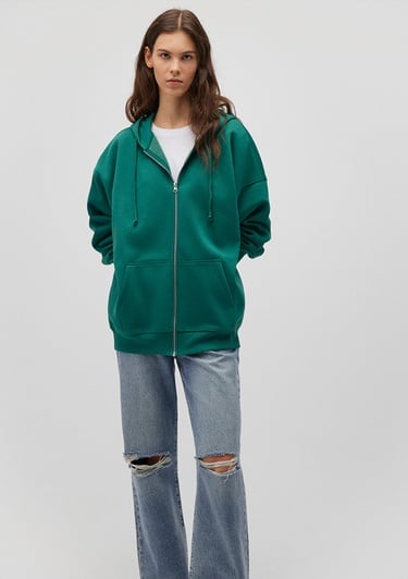  Mavi Kapüşonlu Fermuarlı Yeşil Sweatshirt 1610221-71874