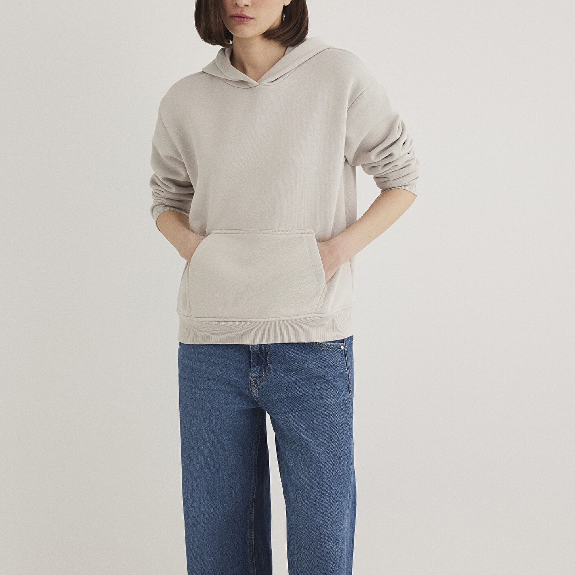 Mavi Kapüşonlu Gri Basic Sweatshirt 167299-70074