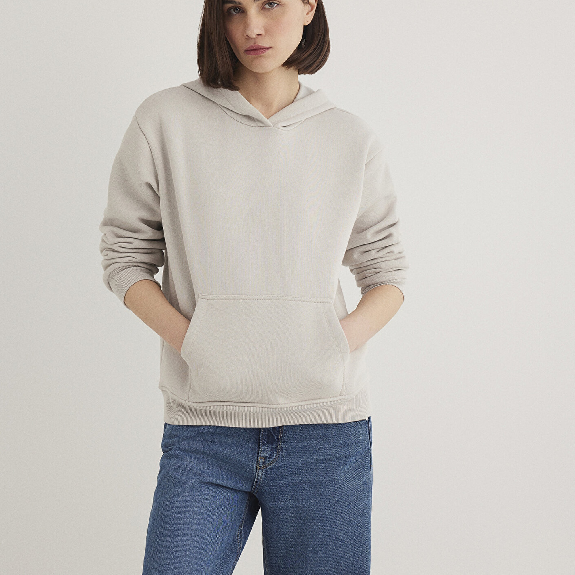 Mavi Kapüşonlu Gri Basic Sweatshirt 167299-70074
