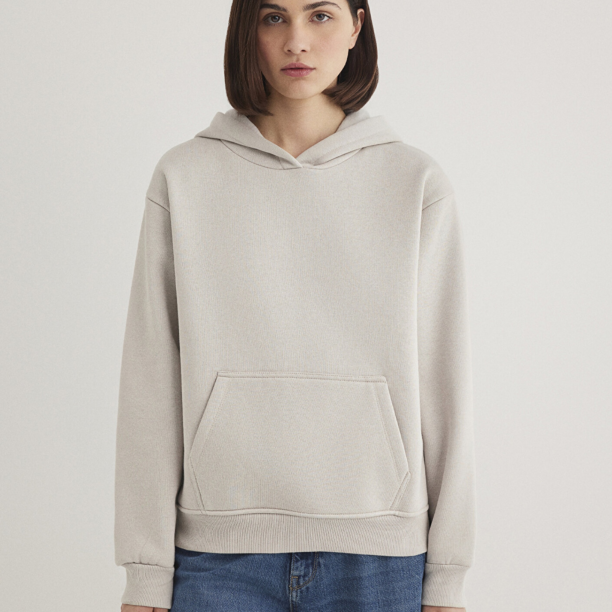 Mavi Kapüşonlu Gri Basic Sweatshirt 167299-70074